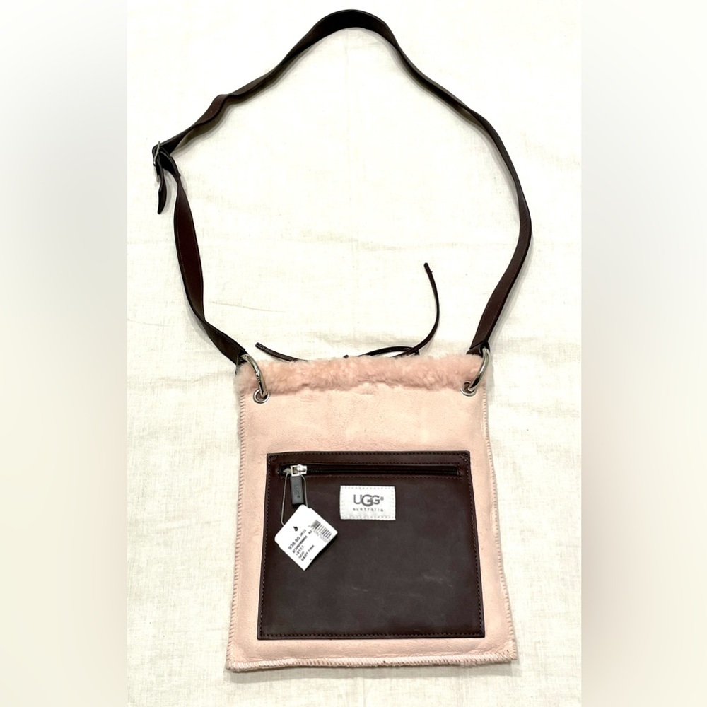 NWT UGG RARE Vintage Shearling Pink Suede Leather Sherpa Crossbody